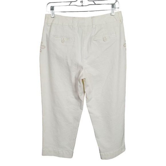 Talbots NWT Size 8P 8 Petite Pants Cotton Denim Floral Embroidered NWT Stretch - Picture 2 of 10